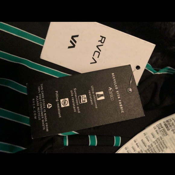 Rvca green and black striped one piece swimsuit size m NWT - Picture 6 of 9